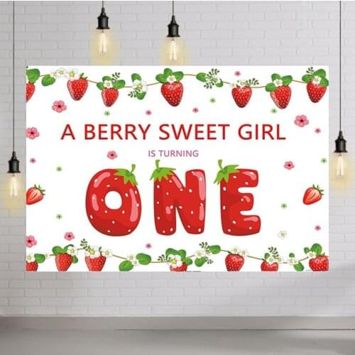 1st Strawberry Bakcdrop for Girls Baby Sweet One First Birthday Photography Background Cake Table Party Decoration