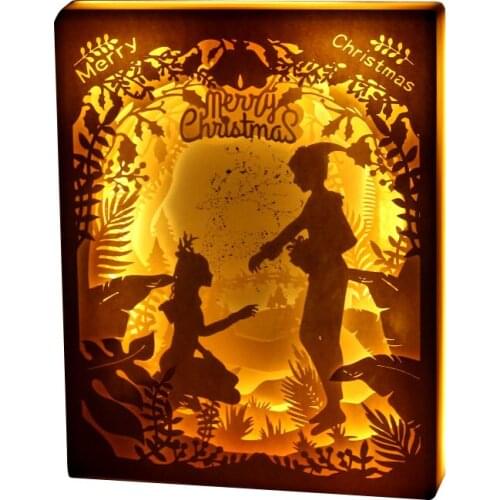 Merry christmas ornaments paper-cut light shadow box mini christmas hanging frame for your love