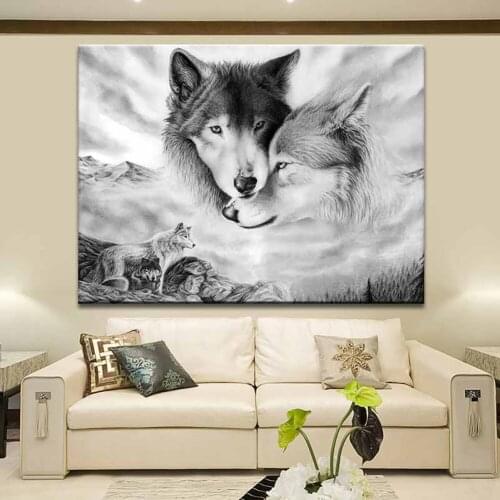 Hot Black White Wolves Wall Art Waterproof Durable Painting Picture No Frame Background PosterWall-mounted decorative painting