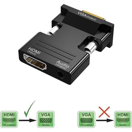 HDMI-compatible Female to VGA Male Converter with Audio Adapter Support 1080P Signal Output for PC Laptop TV Monitor Projector