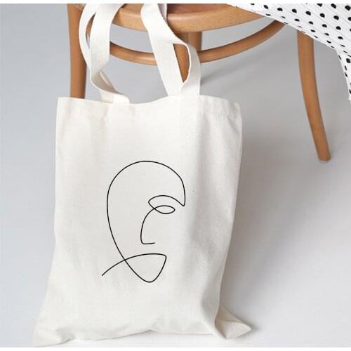 Face Abstract Graphic Canvas Tote Shoulder Bag Korean Style Shopping Bags for Women Casual Handbag Girls' School Books Bag