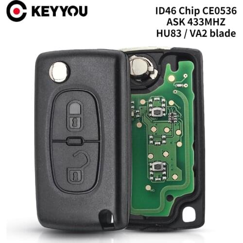 KEYYOU 2 Buttons Filp Car Remote Key Blank VA2/HU83 For PEUGEOT 407 408 307 308 107 207 Folding Auto Key Fob ID46 Chip CE0536
