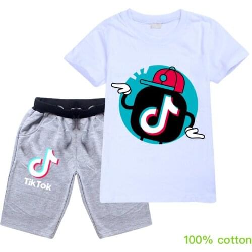 TIK TOK Girls clothes fashion t-shrit short pant 2pcs sets Children outfits kids summer clothing boys cotton suits