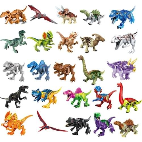 Jurassic Dinosaur World Building Blocks Series Colorful T-Rex Triceratops Assembles Figure Bricks Toys