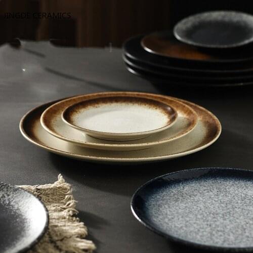 Japanese-style Round Ceramic Dinner Plate Food Dessert Plate Kitchen Tableware Fruit Salad Steak Plate Home Breakfast Plate