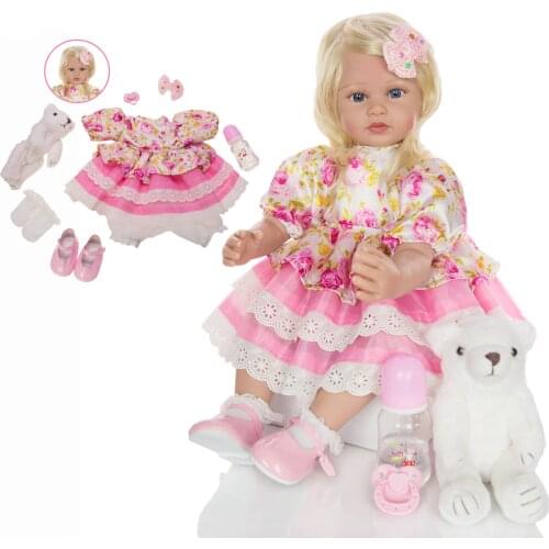 60cm Big Size Reborn Toddler Doll Toy pretty girl Vinyl Princess Baby With dress Cloth Body Alive Bebe reborn Birthday Gift