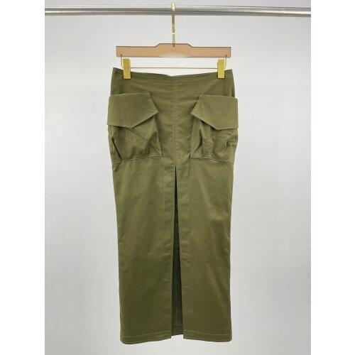 Summer Fashion 2021 Women Pockets Slit Casual Midi Skirt For Female Rmsx 6.26