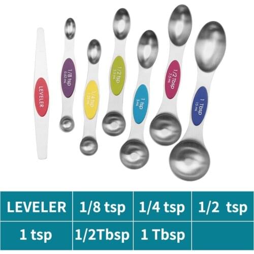 Magnetic suction double head measuring spoon 8pcs/set stainless steel measuring cup set baking seasoning spoon