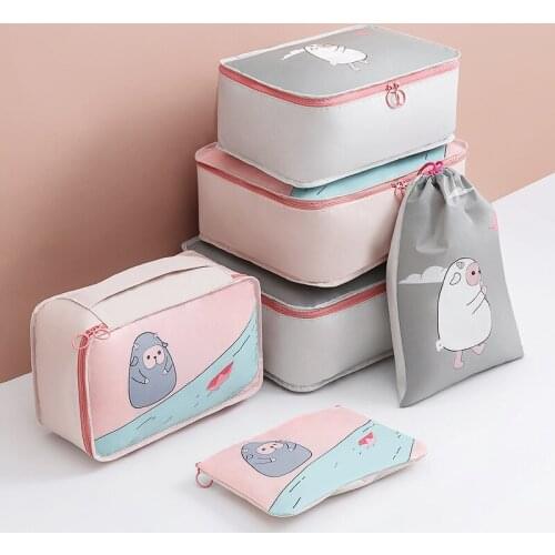 Cute Storage Bags Travel Organizer Set Clothes Shoes Bag Luggage Suitcase Organizer Dustproof Cover Waterproof Zip Lock Bags