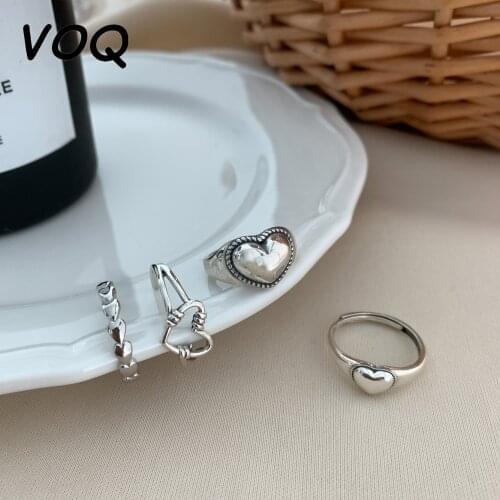 VOQ 925 Sterling Silver Fashion Retro Love Heart Ring for Women Thai Silver Jewelry Minimalist Accessories Gift