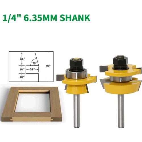 2PC/Set 1/4" 6.35MM Shank Milling Cutter Wood Carving Rail & Stile Router Bit Set Door Knife Woodworking Cutter Tenon Cutters