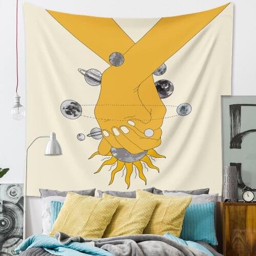 Nordic Golden Sun Moon Tapestry Wall Hanging Entangled Arm Wall Cloth Tapestries Chic Home Decor Divination Tapestry Wall Fabric