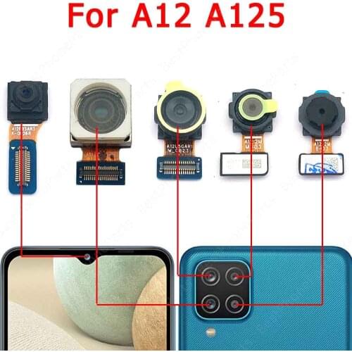 Original Rear Front Camera For Samsung Galaxy A12 A125 Selfie Facing Backside Frontal Back Camera Module Flex Repair Spare Parts