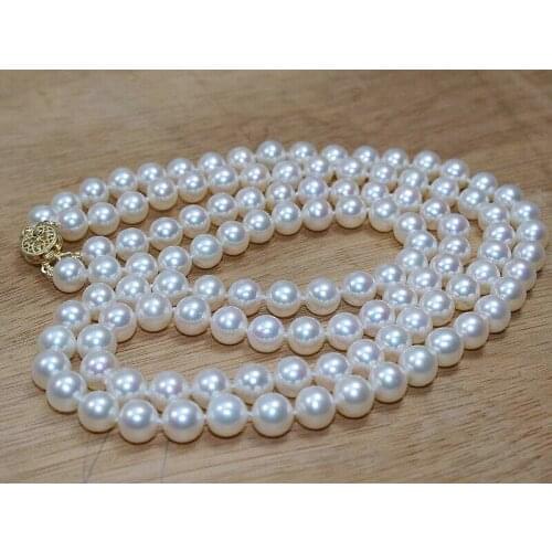 2 row AAA 8-9mm white round Freshwater genuine cultured Pearl necklace 17"-18"
