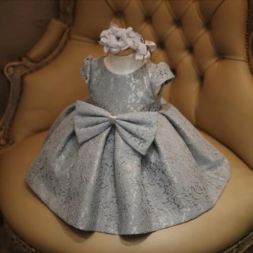 Newborn Baby Girl Dress Gray Lace Baby Christening Gown 1 year Birthday Dress Infant Baptism Gown vestido infantil