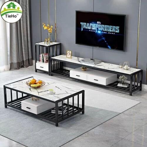 TieHo Tempered Glass TV Stand TV Cabinet With 2 Drawer Storage 140X30X42CM Small Apartment Living Room Furniture TV Closet