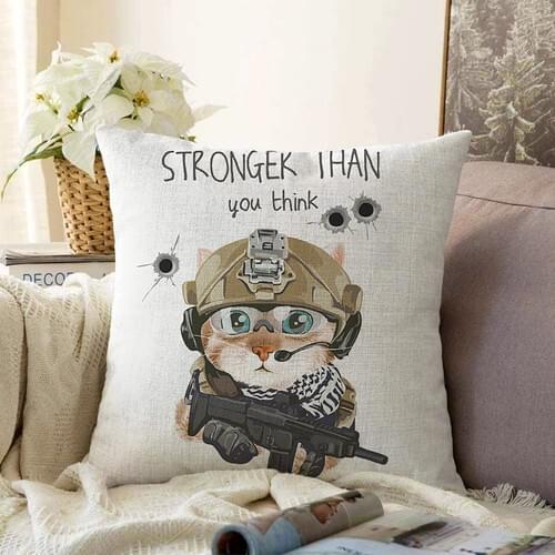 Real Homes Double Sided Stronger Than You Think Cat Modern Chenille Cushion Pillow decorate Case