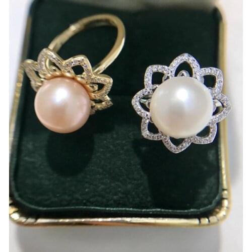 Flower Shape 925 Sterling Silver Adjustable Ring Settings Findings Mountings Parts for Pearl Corals Jade Crystal, 5pcs/lot