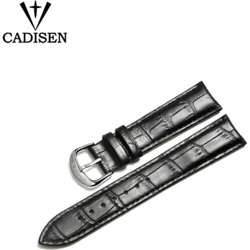 CADISEN 2019 Watch Strap Black Brown Leather Soft Strap Replacement Buckle Male Watch 20mm 22mm 24mm