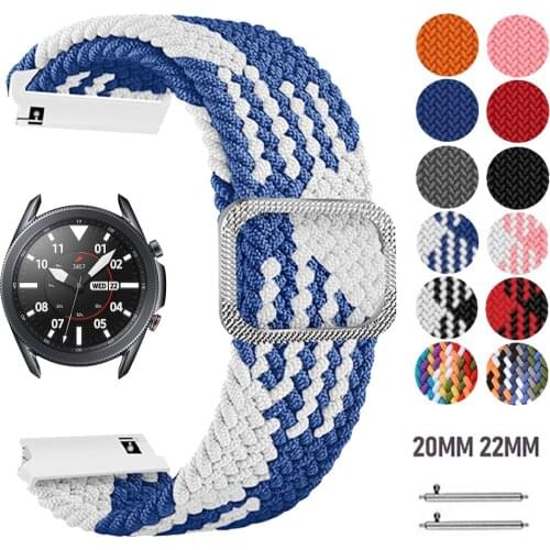 22 20mm Nylon Bracelet for Galaxy Watch3 41/45mm Watchband for Samsung Galaxy 42/46mm Active 2 Elastic Adjustable Wrist Strap