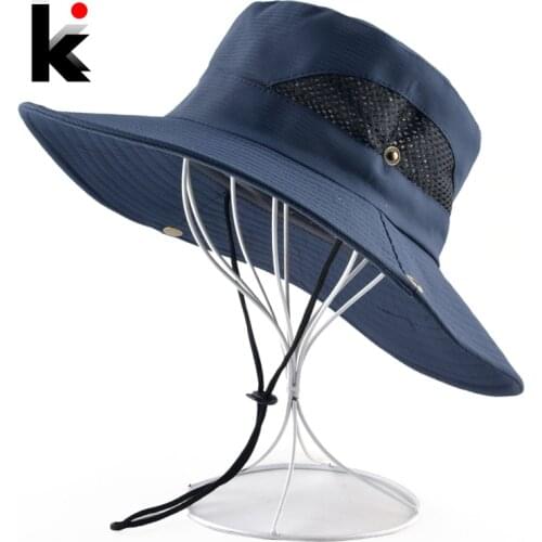 Wide Brim Breathable Beach Hat For Men Bob Women Outdoor Casual Fishing Hiking Sun-proof Caps Male Solid color Boonie Bucket Hat