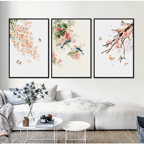 Nordic Simple Flower Butterfly Decorative Painting Modular Picture Wall Art Canvas Painting for 3 Pieces Living Room No Framed