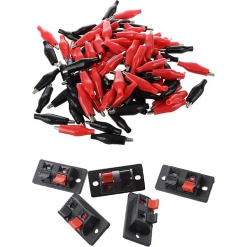 100 Pcs Croc Clip For Test Leads Black / Red Crocodile Clips & 5X Single Row 2 Positions Push In Jack Speaker Terminal
