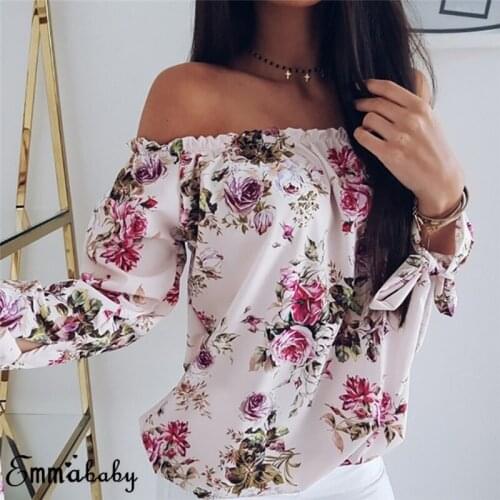 Women Blouses Floral Print Off Shoulder Blouse 2018 Spring Autumn Short Sleeve Shirt Women Camisas Femininas Women Tops