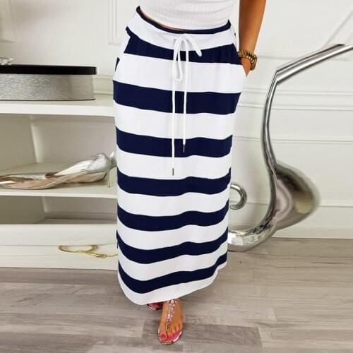 Women Skirt Fashion lady Elastic Pleated High Waist sexy skirt Stripe Hight Waist Maxi Long girls Skirt with Lace jupe femme 409