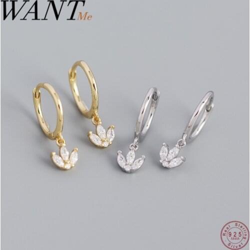 WANTME 925 Sterling Silver Luxury Geometric Crystal Zircon Tassel Flower Earrings for Women Korean Cute Piercing Hoop Jewelry