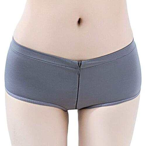 Women Sheer Panties Briefs Sexy Lingerie Zipper Short Pants Open Crotch Boy Shorts Underwear Bikini Thong Babydoll