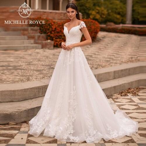 Michelle Royce Ball Gown Wedding Dresses 2021 Sweetheart Off the Shoulder Appliques Chapel Train Bridal Gowns Vestido De Noiva