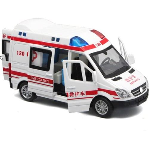 1:32 Rescue Ambulance Police Diecast Metal Car Model with Pull Back Sound Light for Children Toys Gifts,A