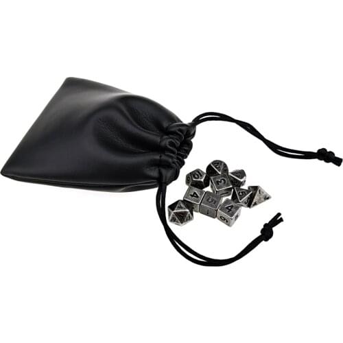 10mm Mini DND Metal Dice 7 Die Set + 3 Extra D6s Total 10pcs Antique Silver Finish with Pouch for RPG Games