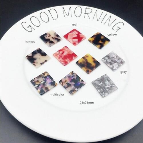 10pcs 25x25mm cellulose acetate solid square charm for jewelry making and crafting fashion earring pendants