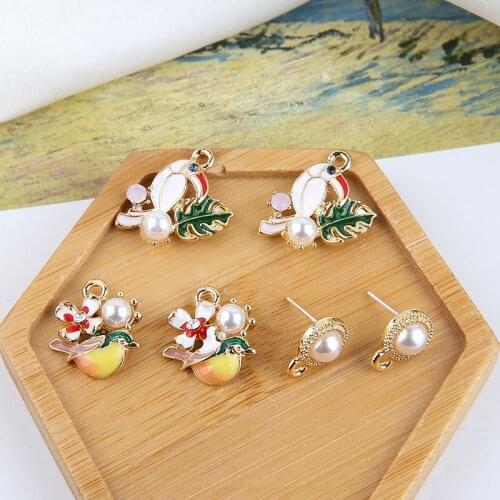 10pcs Korean Vintage Pearl Animal Earrings Female Women Flower Bird Round Stud Earrings For Girls Kid Diy Jewelry Accessories