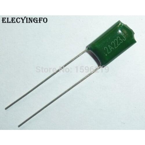 100pcs Mylar Film Capacitor 100V 2A223J 0.022uF 22nF 2A223 5% Polyester Film capacitor