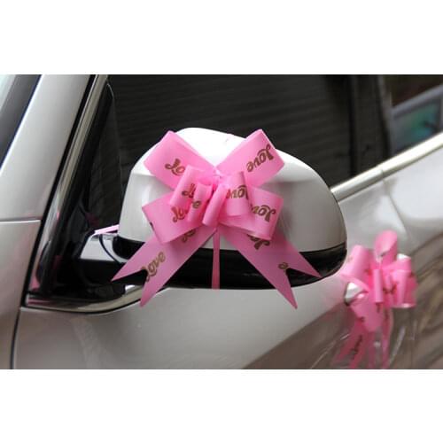 100pcs blue/pink marriage LOVE heart Printed large 45mm Pull Bow ribbon Bowknot Party Wedding car door decor gift packaging