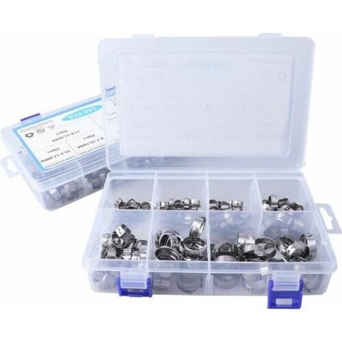 140PCS 304 Silicone Radiator Hoses Stainless Steel Single Ear Clamp Ear Fuel Hose Clamps Crimping Tool Kit Silicone Hose Clamp