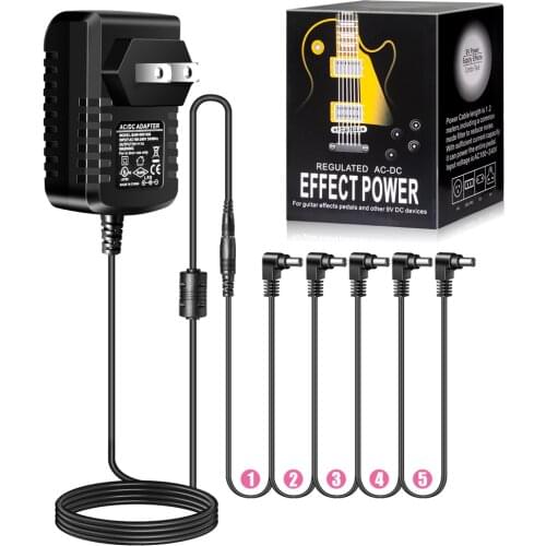 5 Way Electric Guitar Effect Pedal Power Supply Accessories Cables Adapter Daisy Chain Wire Pro 9V DC 1A US EU UK JP AU Plug Pod