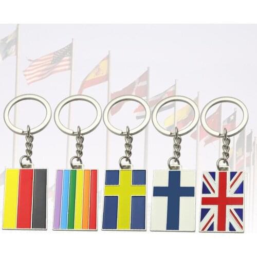 Cross-Border European and American Hot Selling Flag Key Chain Enamel Epoxy Key Pendant Baking Paint for Metal Custom Travel