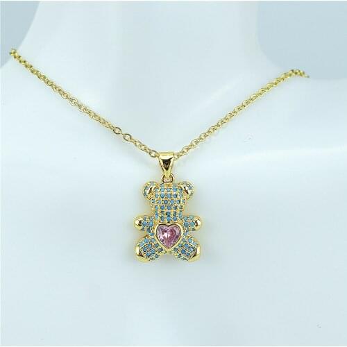 Zircon love bear pendant 2021 new necklace ladies fashion jewelry bear pendant necklace zircon necklace Joker for men and women