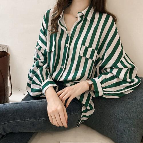 Womens Loose plus Size Striped Shirt Womens Long Sleeve Jacket Blusas Ropa De Mujer