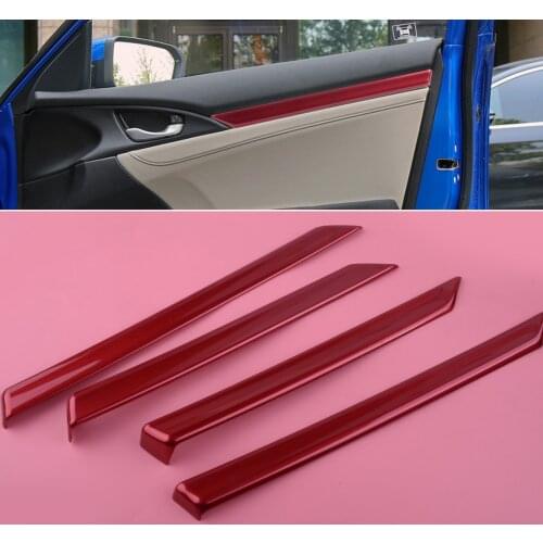 DWCX 4pcs ABS Red Car Interior Door Panal Armrest Cover Trim Strip Styling Mouldings fit for Honda Civic 2016 2017 2018 2019