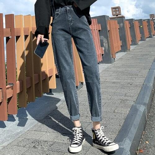 Jeans Women Grey blue Straight Vintage Washed Long Trousers Street Wear All-match Baggy Autumn Fashion Leisure Teens Retro