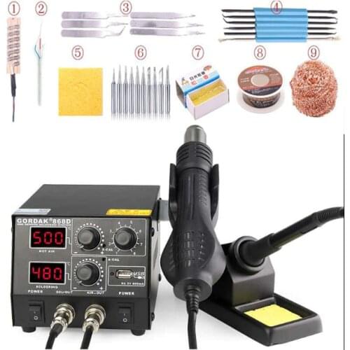 GORDAK 868D intelligent 3 in 1 anti-static hot air dual digital hot air gun soldering station USB charging mobile phone
