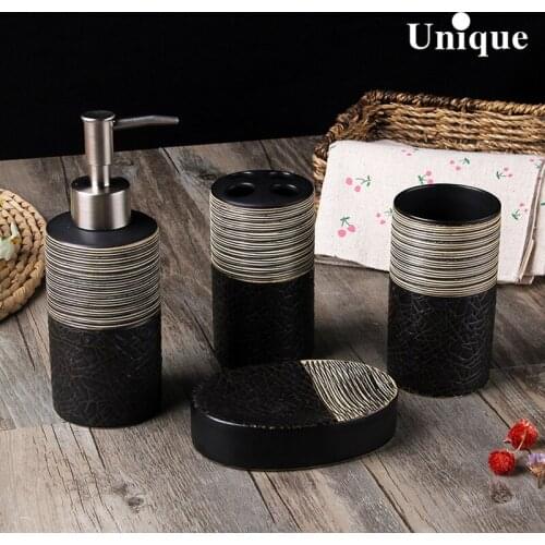 GY Creative Hand-Brushed European Ceramic Bathroom Four-Piece Set Bathroom Supplies Kit Toothbrush Cup Cleaning Kit