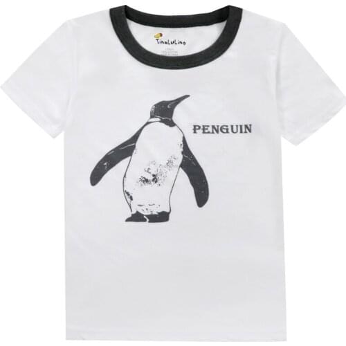 Summer Girl Clothing Children Sport Short Sleeve T Shirt Cartoon Animal Tees Kids Clothes Penguin Toddler T Shirts 2-8 Years