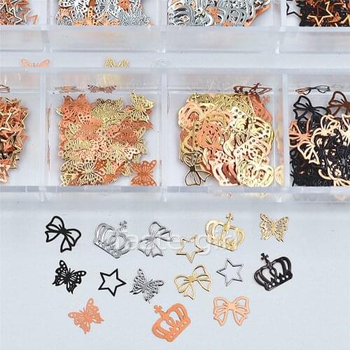 Mixed design Nail Art Metal 3D Nail Decorations Gold silver black Slice Alloy Sequin Nail Jewelry Decoration For nails