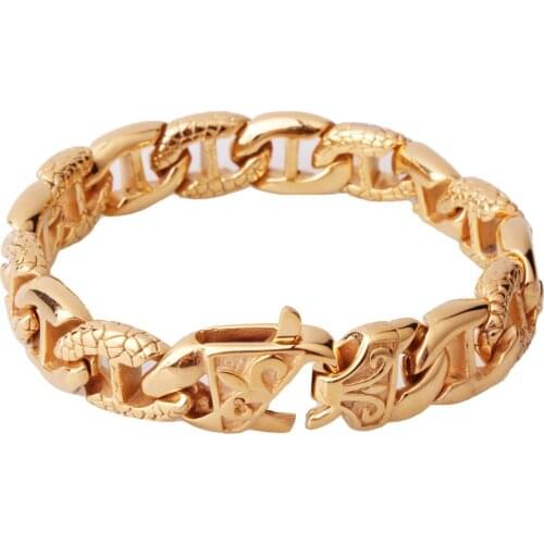 Fashion New 14mm Gold Stainless Steel Charm Bracelet Men Vintage Totem Mens Bracelets Cool Male Jewelry Jewellery Armband